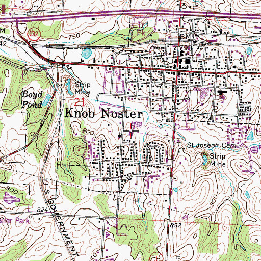 Topographic Map of Knob Noster High School, MO