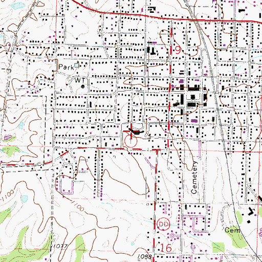 Topographic Map of Minnie Cline Elementary School, MO