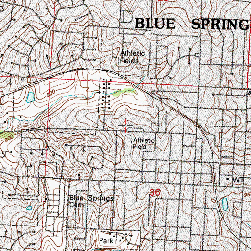 Topographic Map of Blue Springs Freshman Center, MO