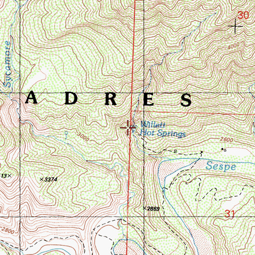 Topographic Map of Willett Hot Springs, CA