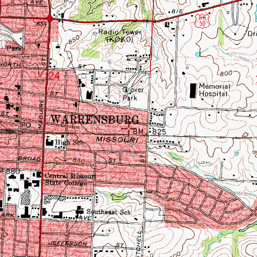 Topographic Map of Warrensburg Detention Center, MO
