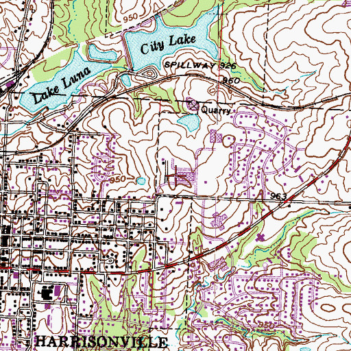 Topographic Map of Harrisonville High School, MO