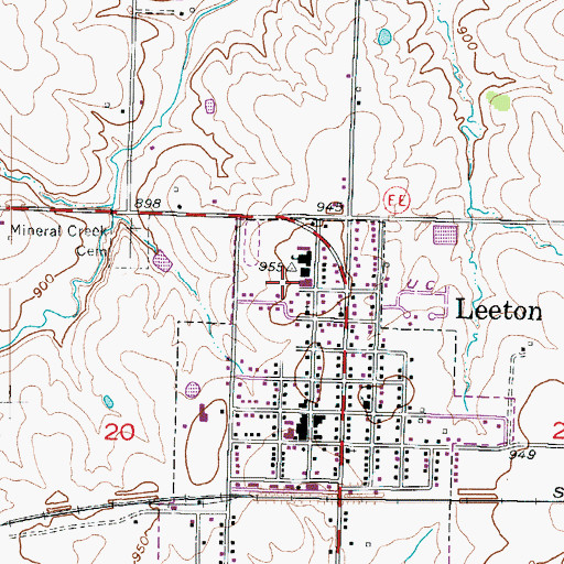 Topographic Map of Leeton High School, MO
