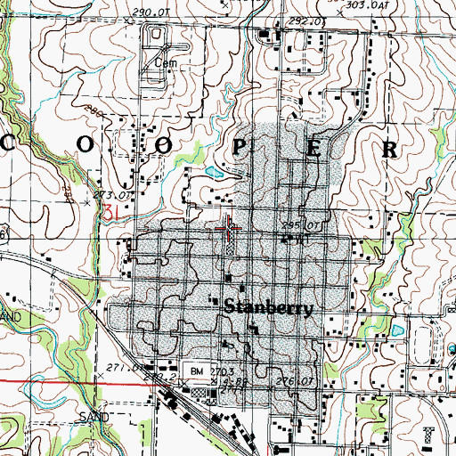 Topographic Map of Stanberry Elementary School, MO