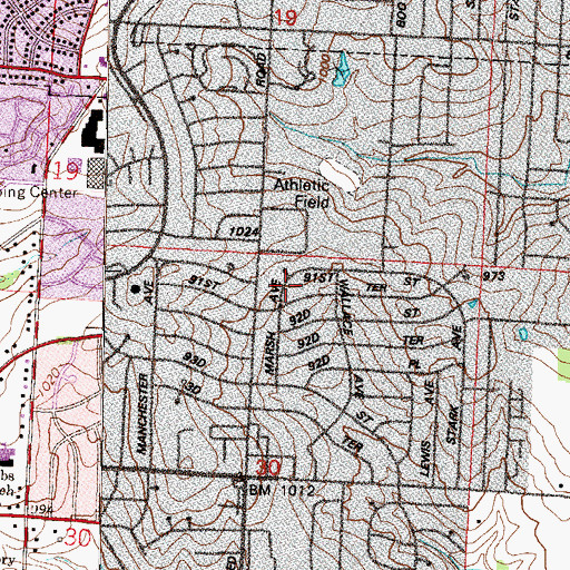 Topographic Map of Archbishop O'Hara High School, MO