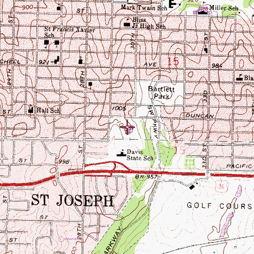 Topographic Map of Parkway Elementary School, MO