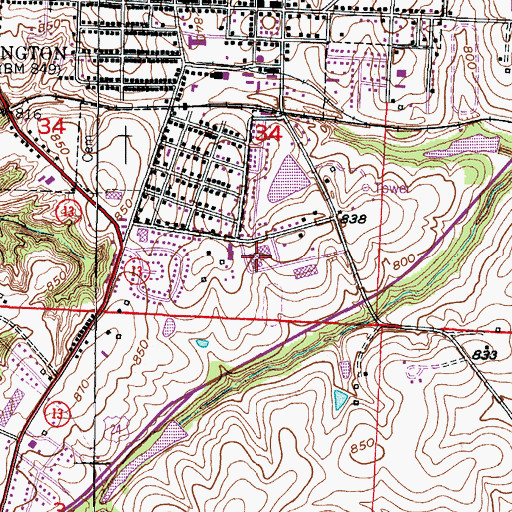 Topographic Map of Lexington High School, MO