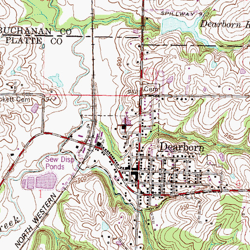Topographic Map of Platte Valley Educational Cooperative, MO