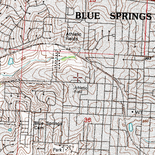 Topographic Map of Blue Springs School District Special Service Center, MO