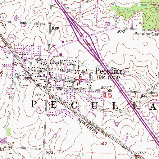 Topographic Map of Peculiar Elementary School, MO