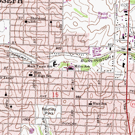 Topographic Map of Harry S Truman Middle School, MO