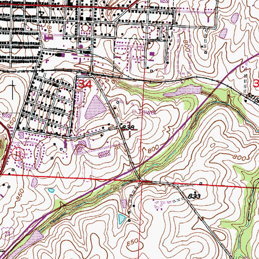 Topographic Map of Lexington Middle School, MO