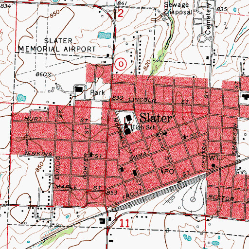 Topographic Map of Slater Alexander Elementary School, MO