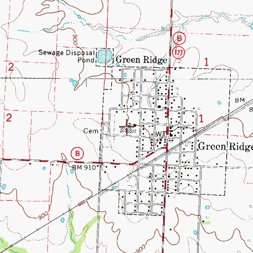 Topographic Map of Green Ridge High School, MO