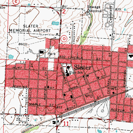 Topographic Map of Slater High School, MO