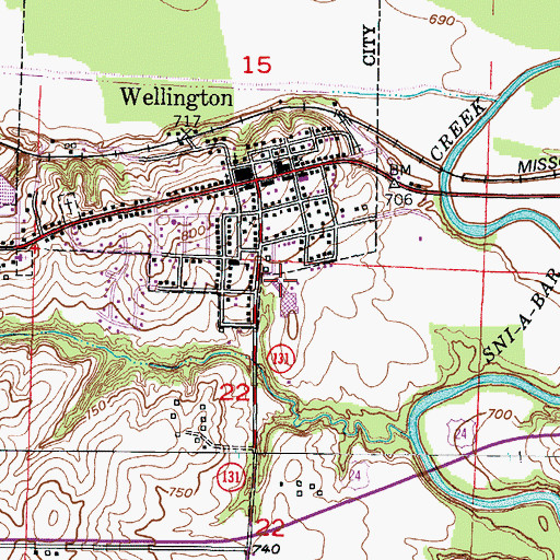 Topographic Map of Wellington - Napoleon Elementary School, MO