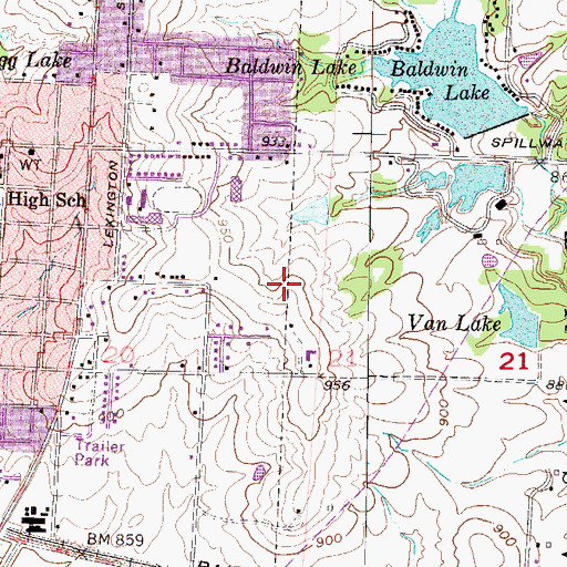 Topographic Map of Pleasant Hill High School, MO