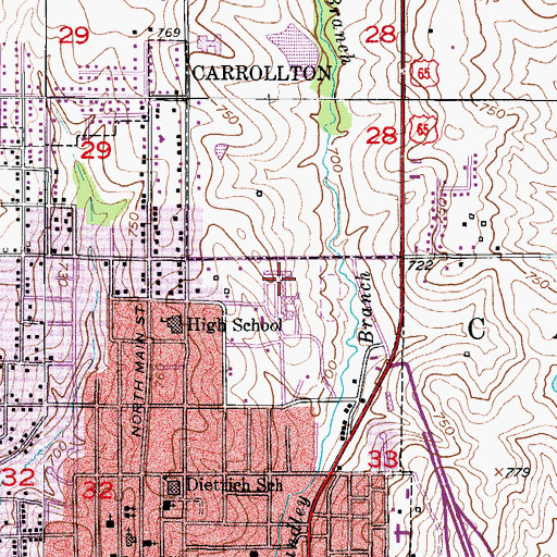 Topographic Map of Carrollton Junior High School, MO