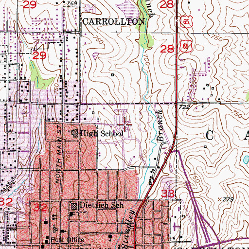 Topographic Map of Carrollton High School, MO