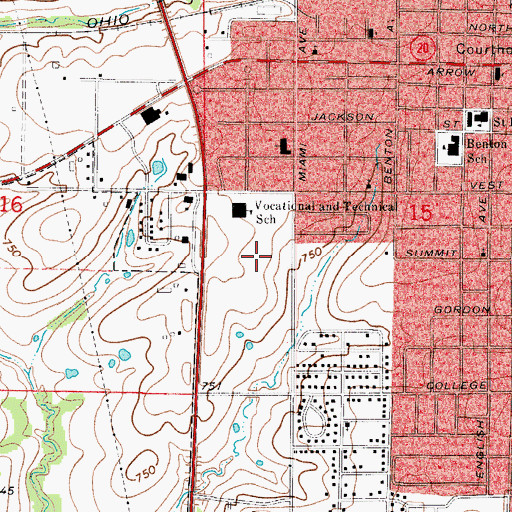 Topographic Map of Marshall High School, MO