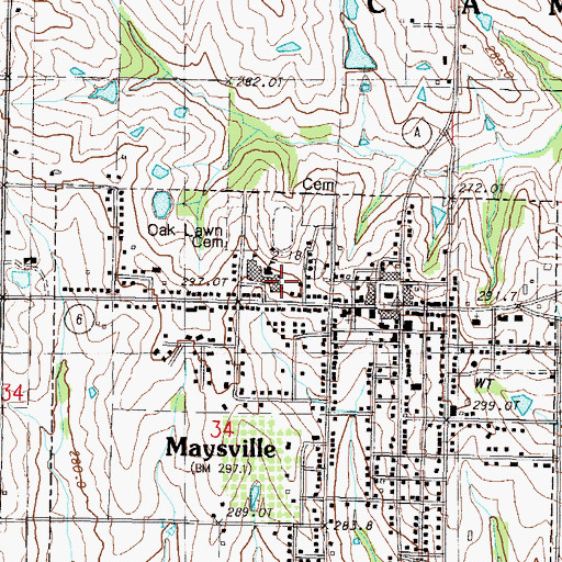 Topographic Map of Maysville Junior Senior High School, MO