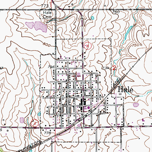 Topographic Map of Hale High School, MO