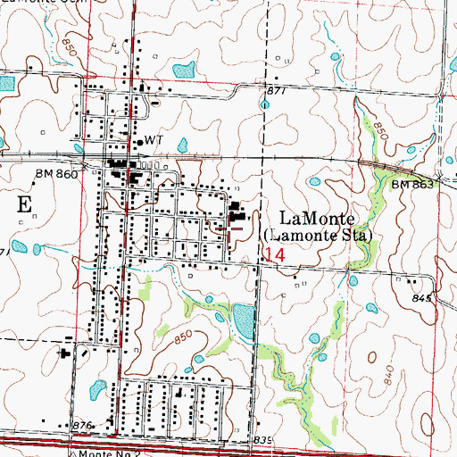 Topographic Map of La Monte High School, MO
