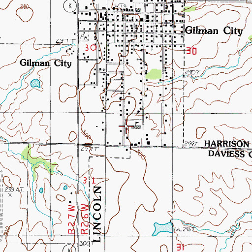 Topographic Map of Gilman City High School, MO