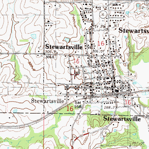 Topographic Map of Stewartsville High School, MO