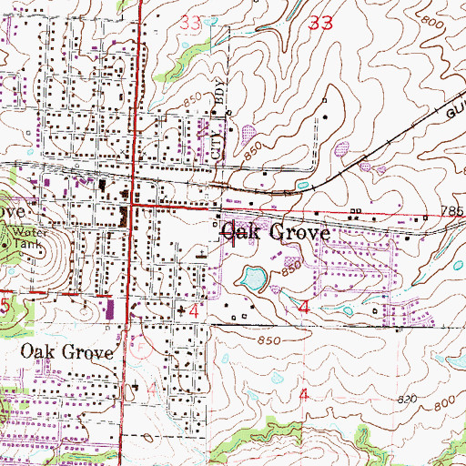 Topographic Map of Oak Grove Elementary School, MO