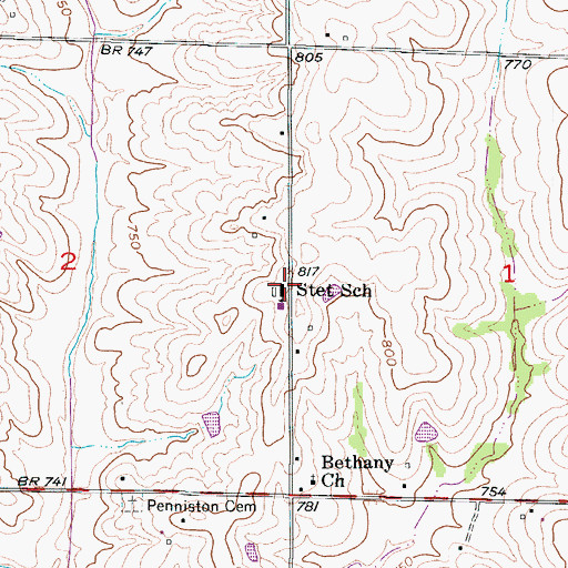Topographic Map of Stet High School, MO