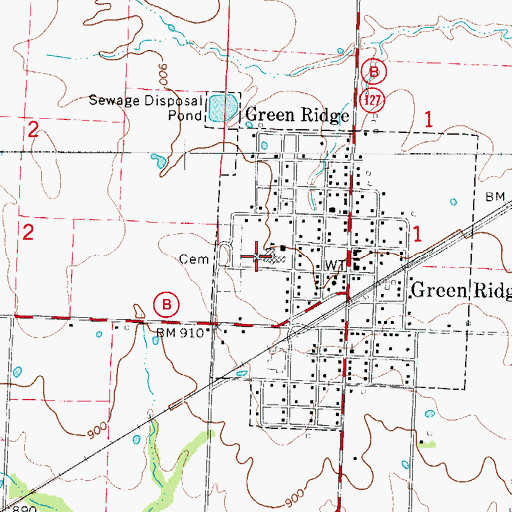 Topographic Map of Green Ridge Elementary School, MO