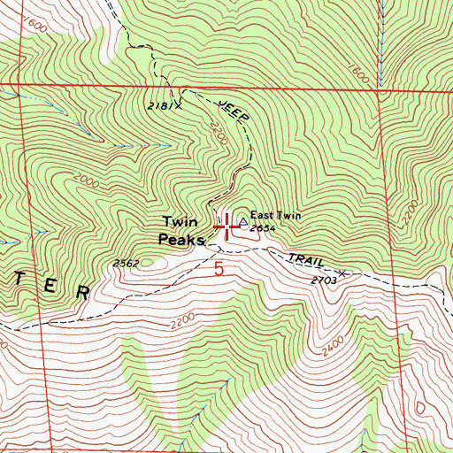 Topographic Map of Twin Peaks, CA