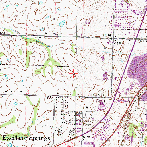 Topographic Map of Excelsior Springs Middle School, MO