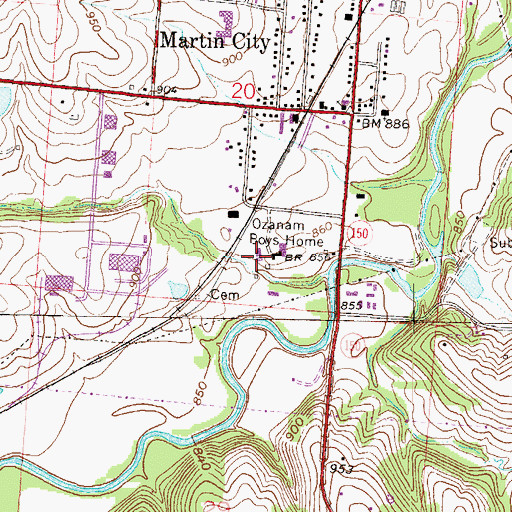 Topographic Map of Ozanam Home School, MO