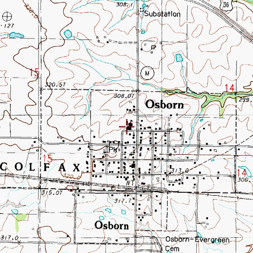 Topographic Map of Osborn High School, MO