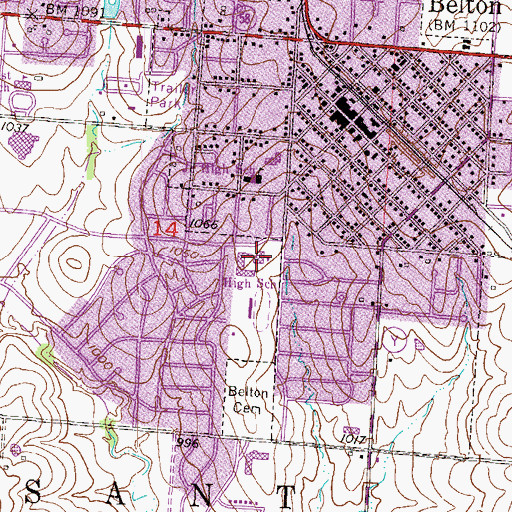 Topographic Map of Belton High School, MO