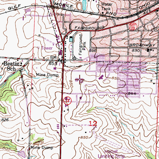 Topographic Map of Lafayette County Middle School, MO