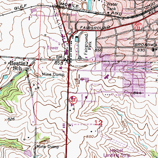 Topographic Map of Lafayette County High School, MO