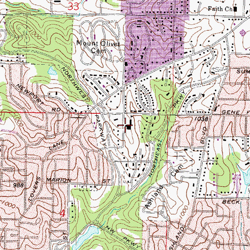 Topographic Map of Eugene Field Elementary School, MO