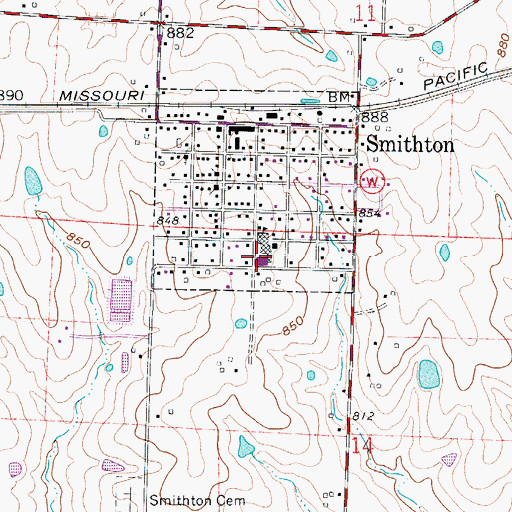 Topographic Map of Smithton Elementary School, MO