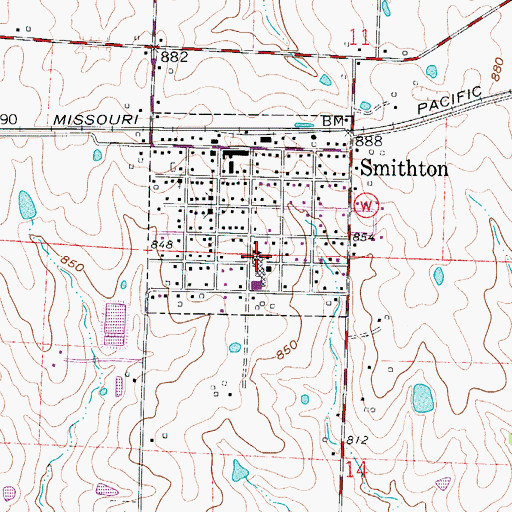 Topographic Map of Smithton High School, MO