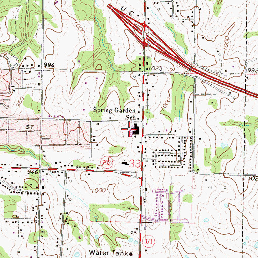 Topographic Map of Spring Garden Middle School, MO
