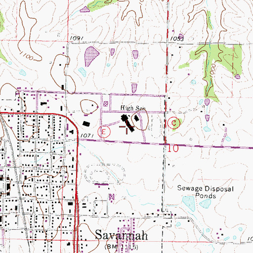 Topographic Map of Savannah High School, MO