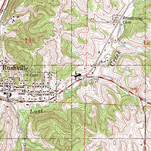 Topographic Map of Rushville Elementary School, MO