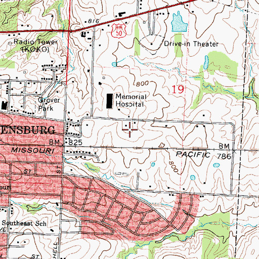Topographic Map of Warrensburg Middle School, MO