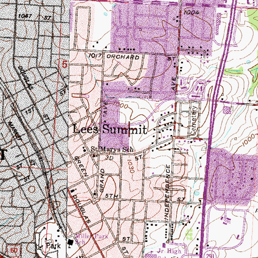 Topographic Map of Langsford House School, MO