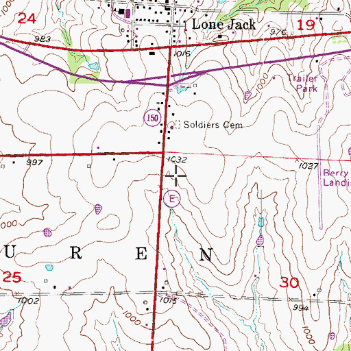 Topographic Map of Lone Jack High School, MO