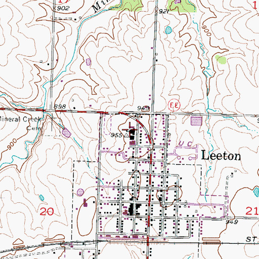 Topographic Map of Leeton Elementary School, MO