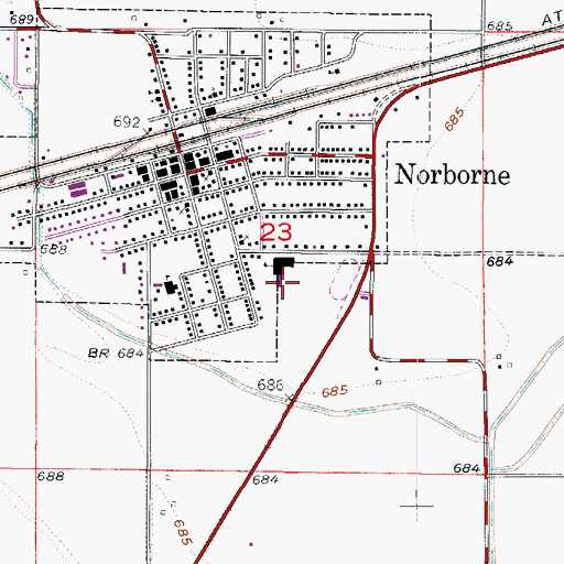 Topographic Map of Norborne High School, MO